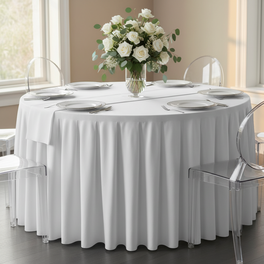 Polyester 14ft Table Skirt - White.