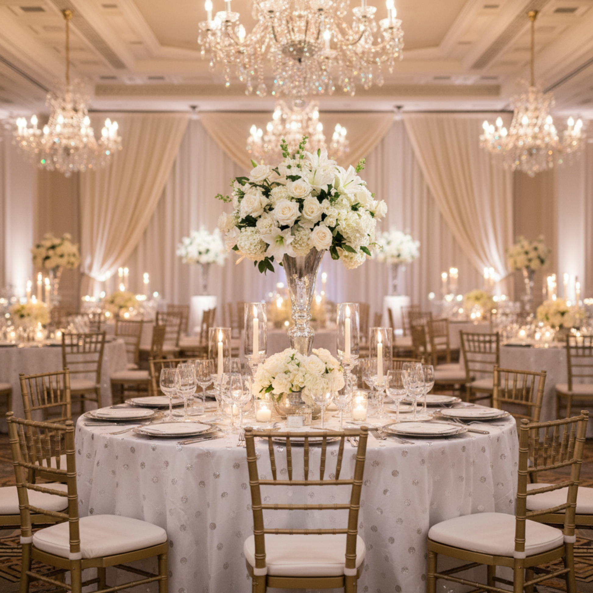 White 120 Sequin Embroidery Taffeta Tablecloth Indoor Wedding Reception