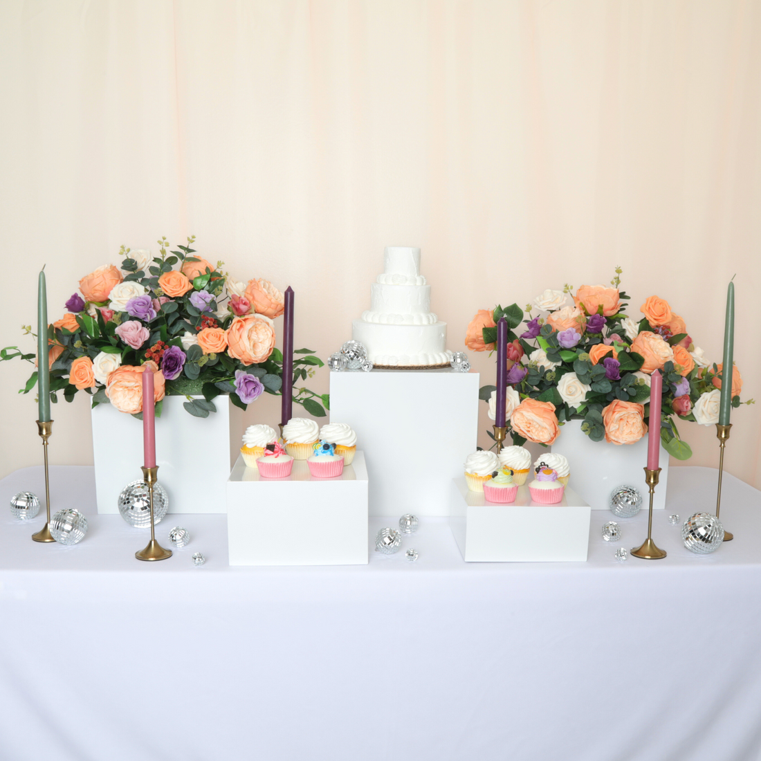 White Square Pedestal Cake/Dessert Display Stands 5/set– CV Linens