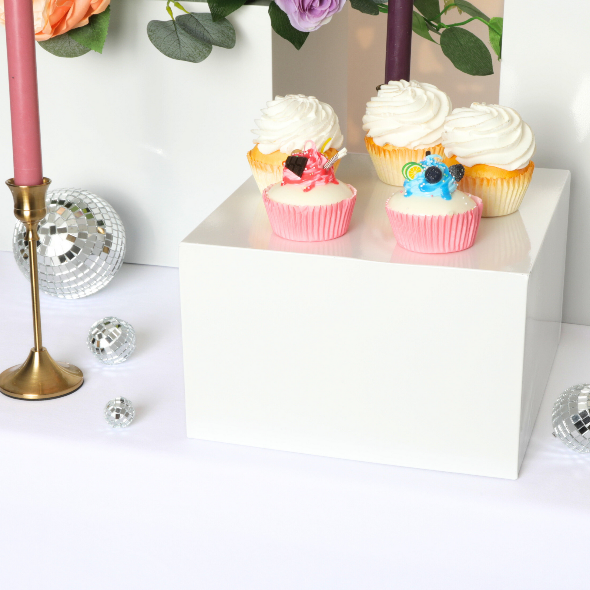 White Square Pedestal Cake/Dessert Display Stands 5 pcs/set - CV Linens