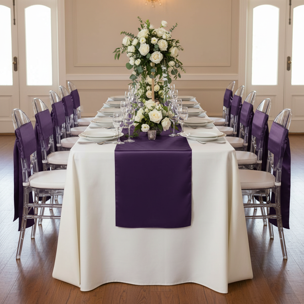 Wide Satin Chair Sash - Eggplant/Plum.