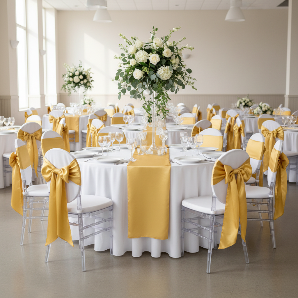 Wide Satin Chair Sash - Bright Gold.
