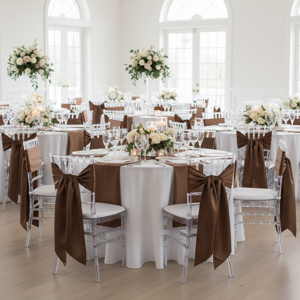 Wide Satin Chair Sash - Chocolate Brown.