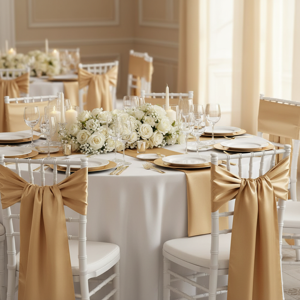 Wide Satin Chair Sash - Gold Antique.
