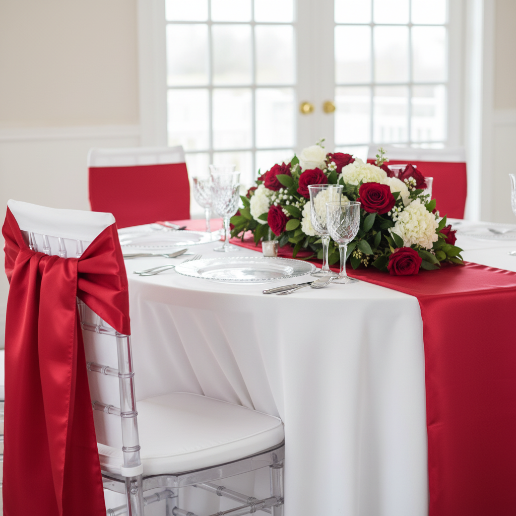 Wide Satin Chair Sash - Red.