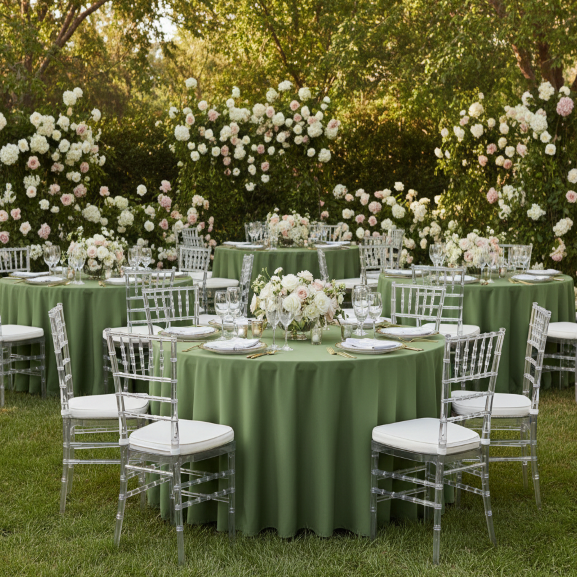 Willow Green 120 Round Premium Polyester Tablecloth – Outdoor Reception