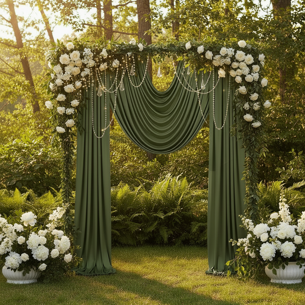 Willow Green Cascade Swag Drape Panel - Outdoor Backdrop
