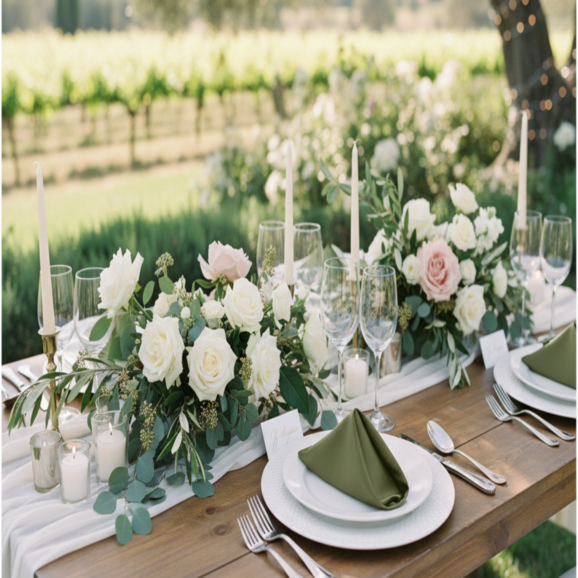 Willow green satin napkin outdoor wedding reception lifestyle