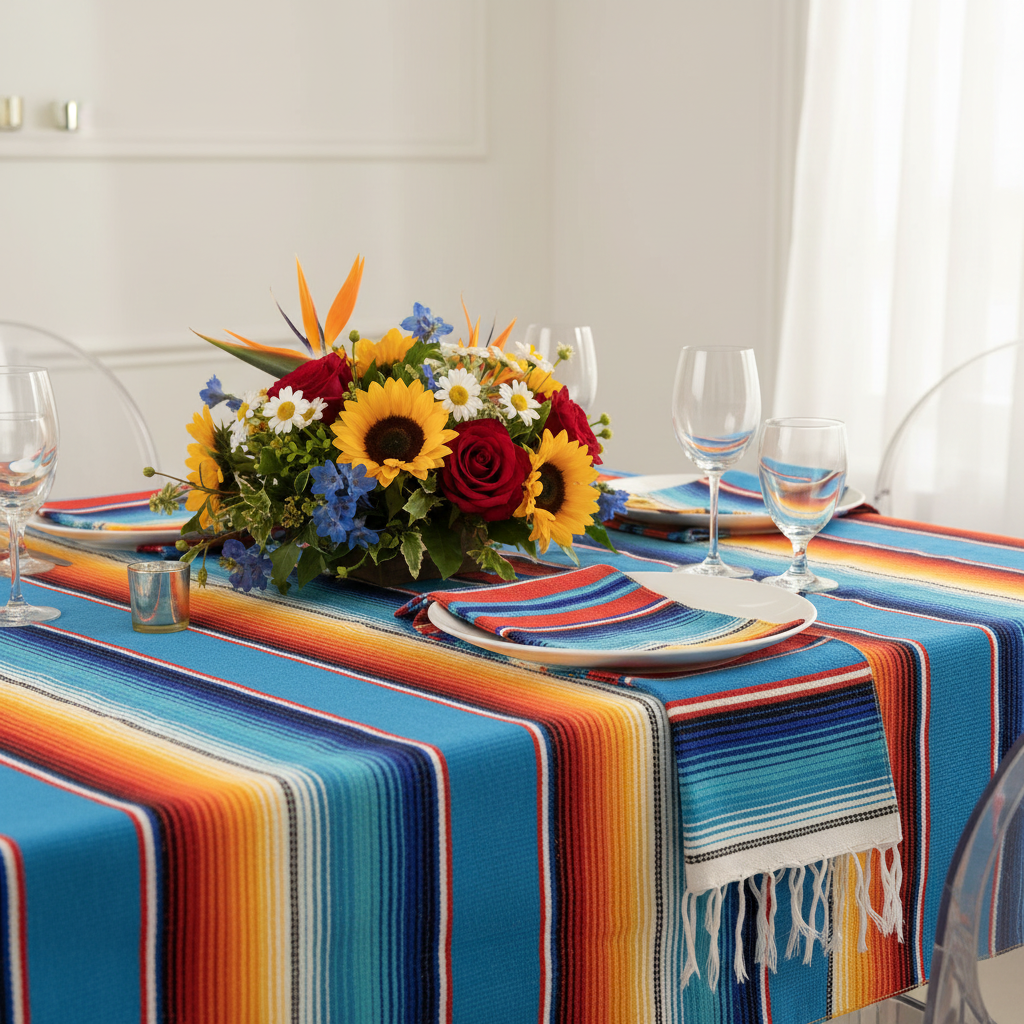 Woven Mexican Serape Tablecloth 57