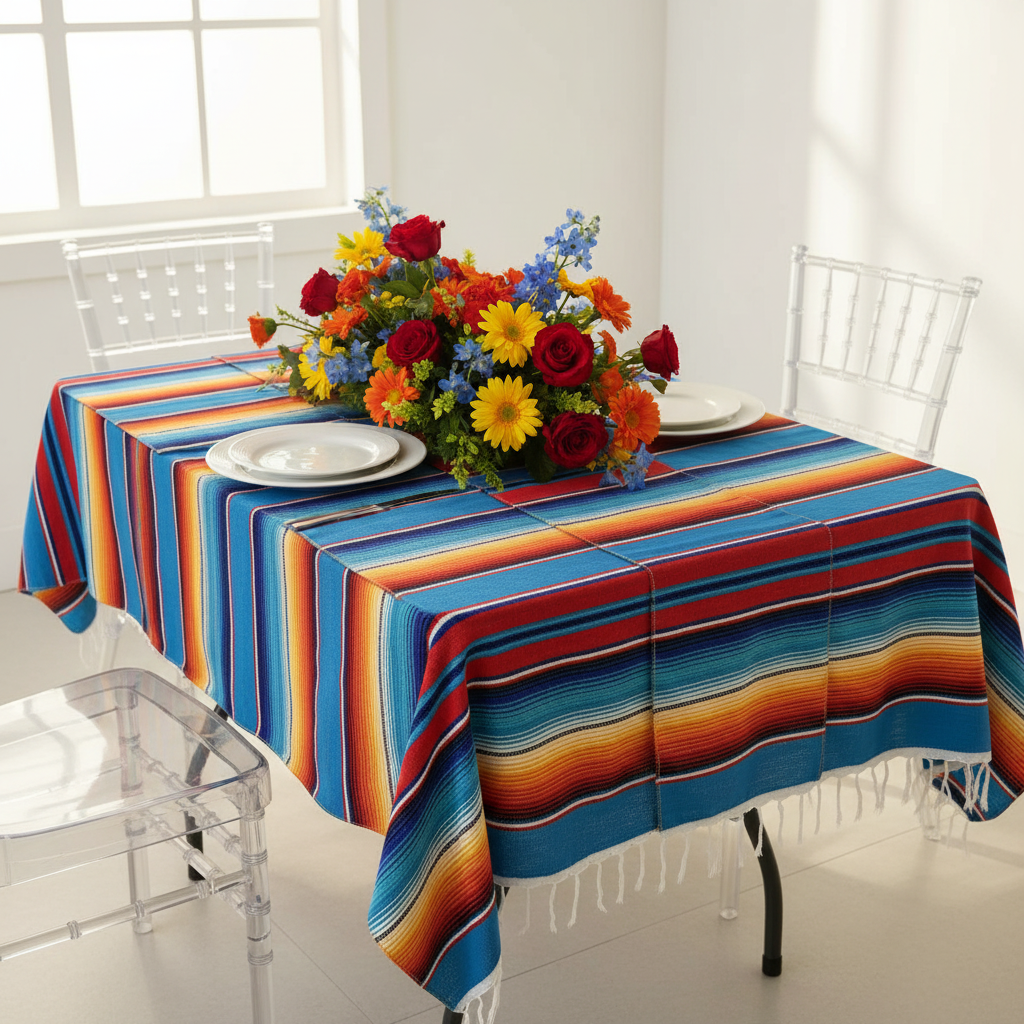 Woven Mexican Serape Tablecloth 57"x102" Rectangular.