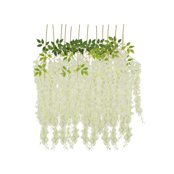 Ivory 12 Pack Hanging Wisteria Vines Silk Flower Stem Size: 42 in | Artificial | Wedding | Event