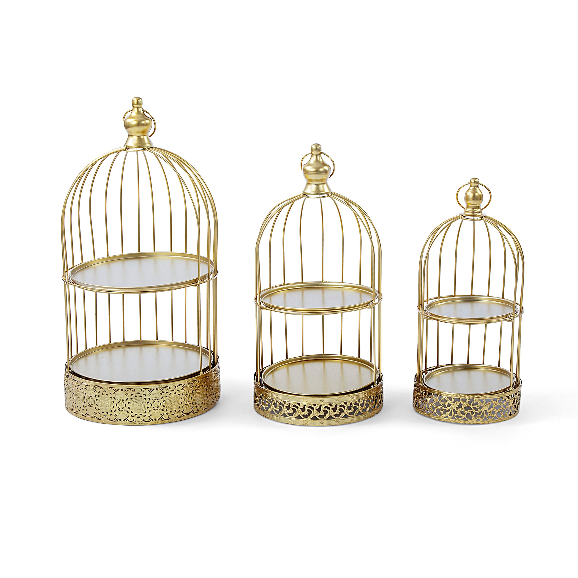 2-Tier Bird Cage Dessert Cupcake Metal Stands (3pc/set) - Gold - CV Linens