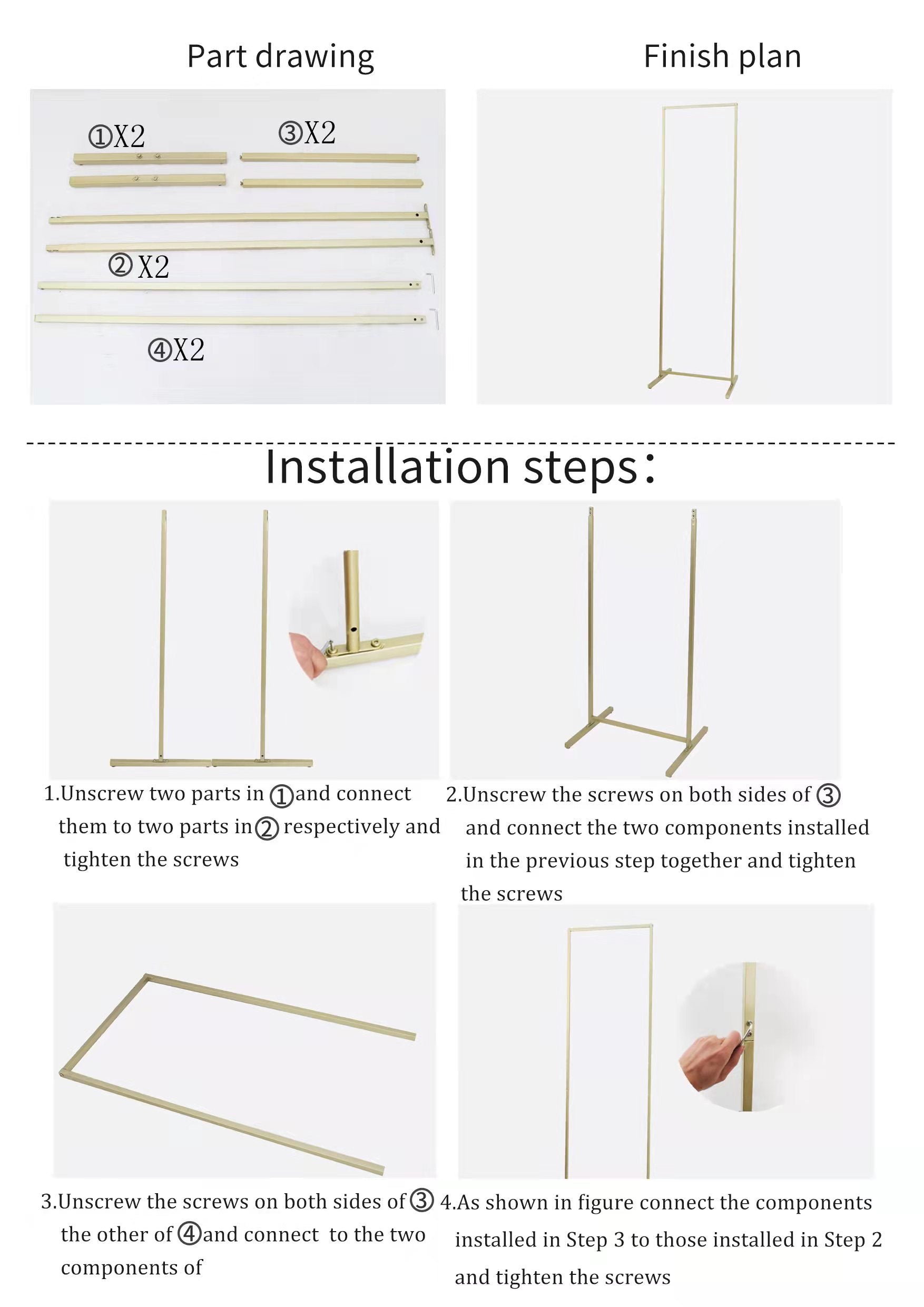 2 pcs 6.5 ft Rectangular Arch Backdrop Frame Stands - Gold– CV Linens