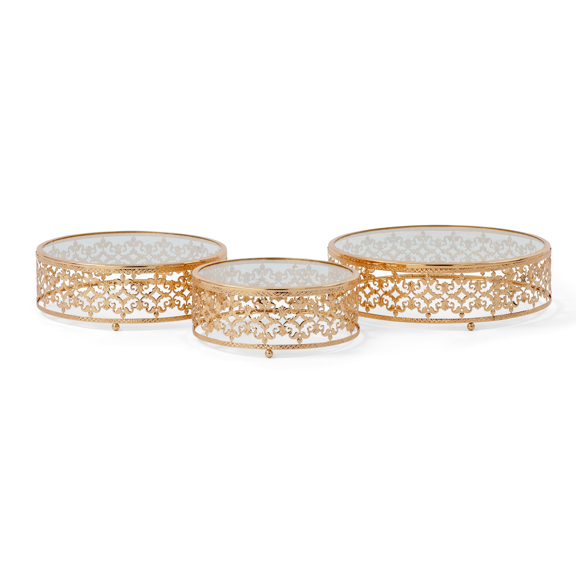 3 pc/set Luxe Round Cake Display Stands - Gold - CV Linens