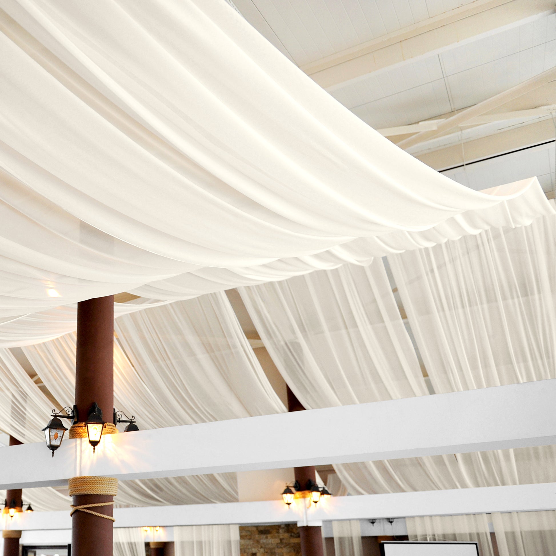 40ft Ceiling/Curtain Draping Sheer Voile Flame Retardant (FR)  - Ivory - CV Linens