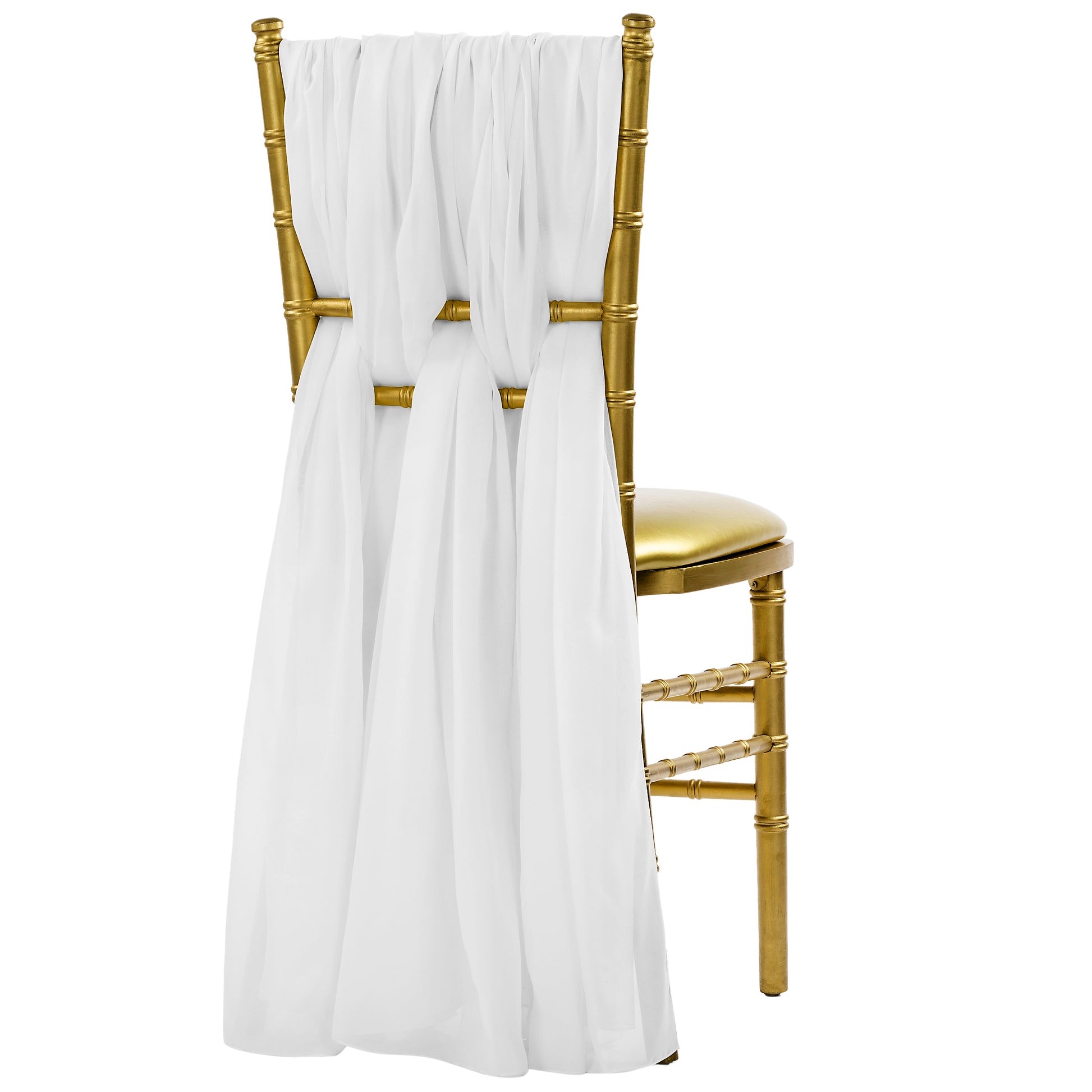 5pcs Pack of Chiffon Chair Sashes/Ties - White - CV Linens