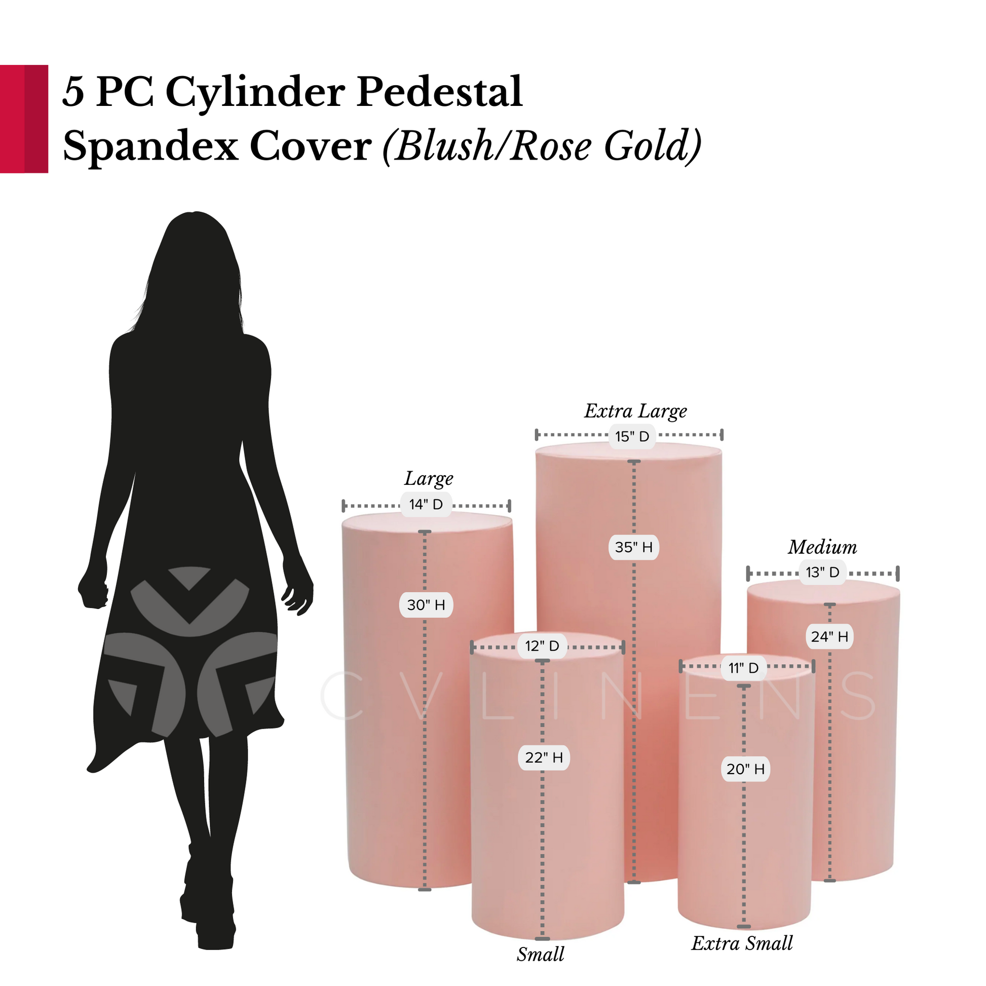 Spandex Pillar Covers for Metal Cylinder Pedestal Stands 5 pcs/set - Blush/Rose Gold