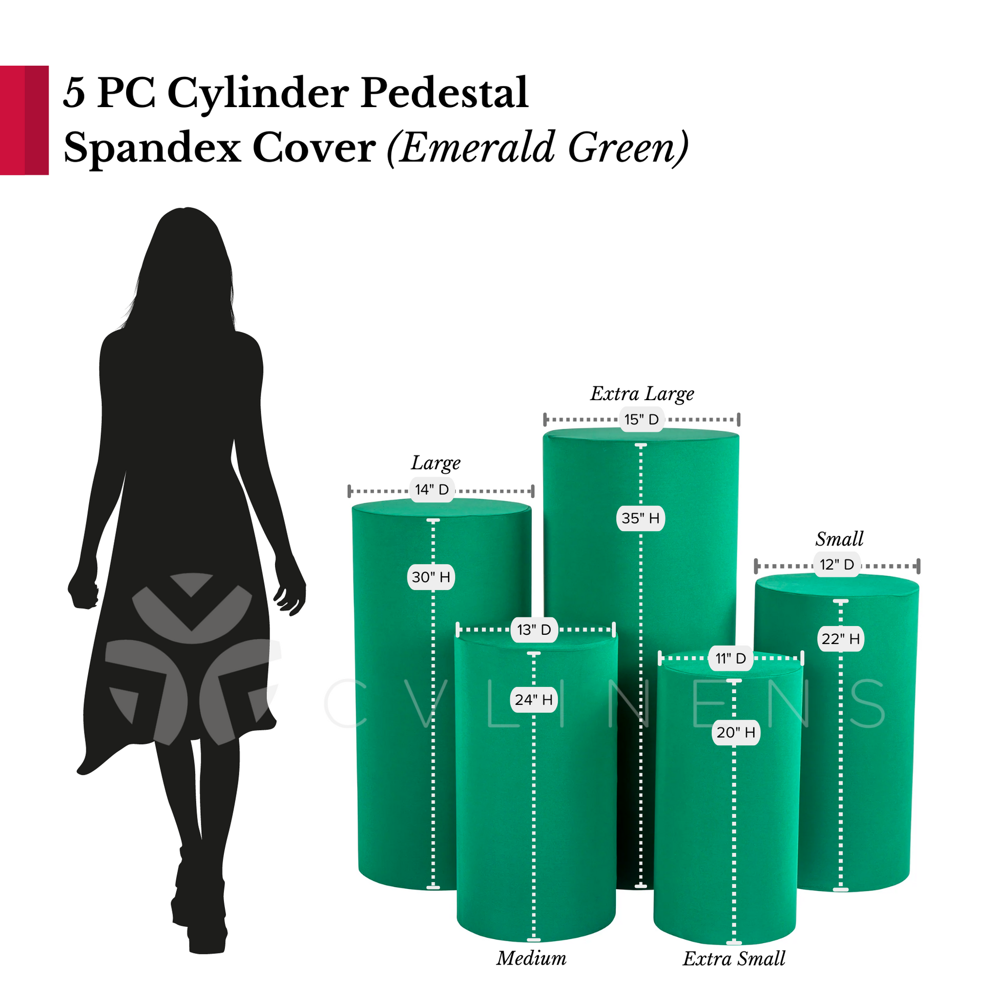 Spandex Pillar Covers for Metal Cylinder Pedestal Stands 5 pcs/set - Emerald Green