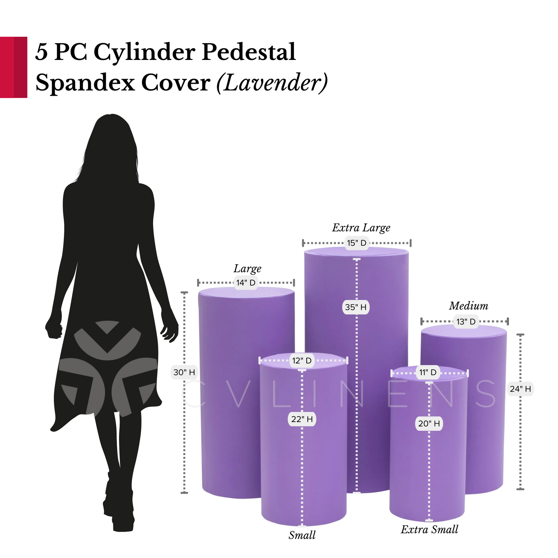 Spandex Pillar Covers for Metal Cylinder Pedestal Stands 5 pcs/set - Lavender
