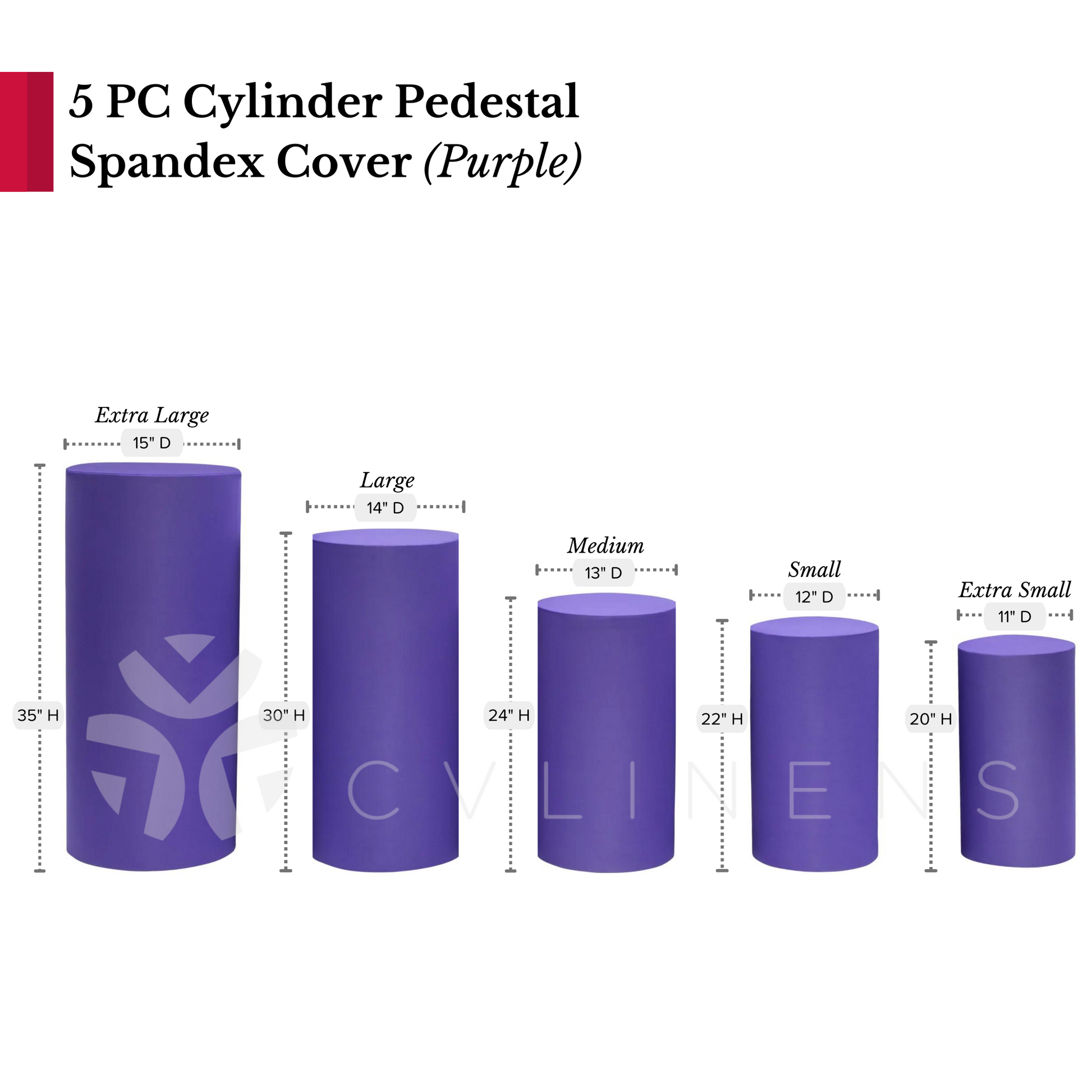 Spandex Pillar Covers for Metal Cylinder Pedestal Stands 5 pcs/set - Purple