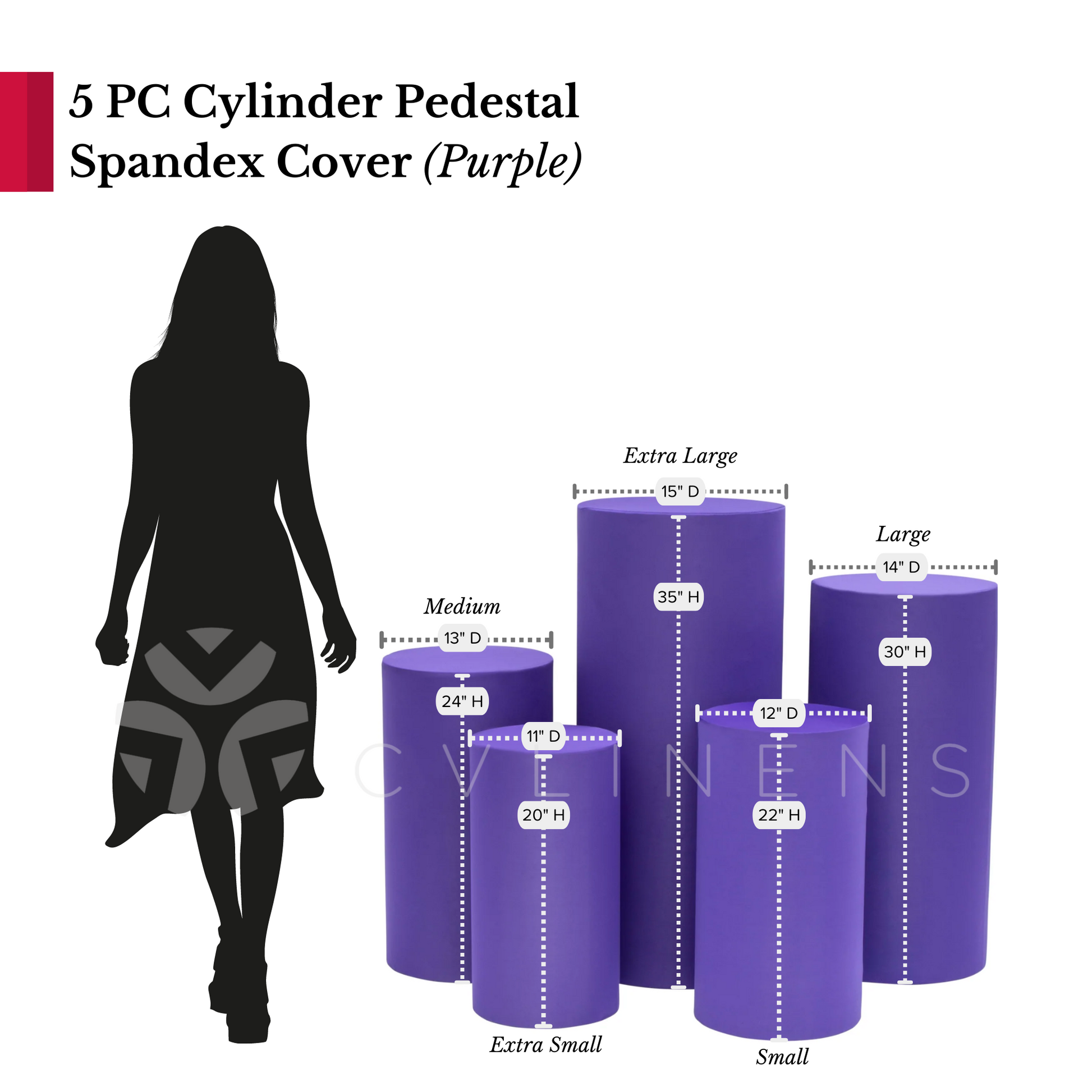 Esquirla 5-Piece Cylinder Pedestal Stand Covers - Light Polyester Covers For Graduation, Weddings, Parties (Light Purple)