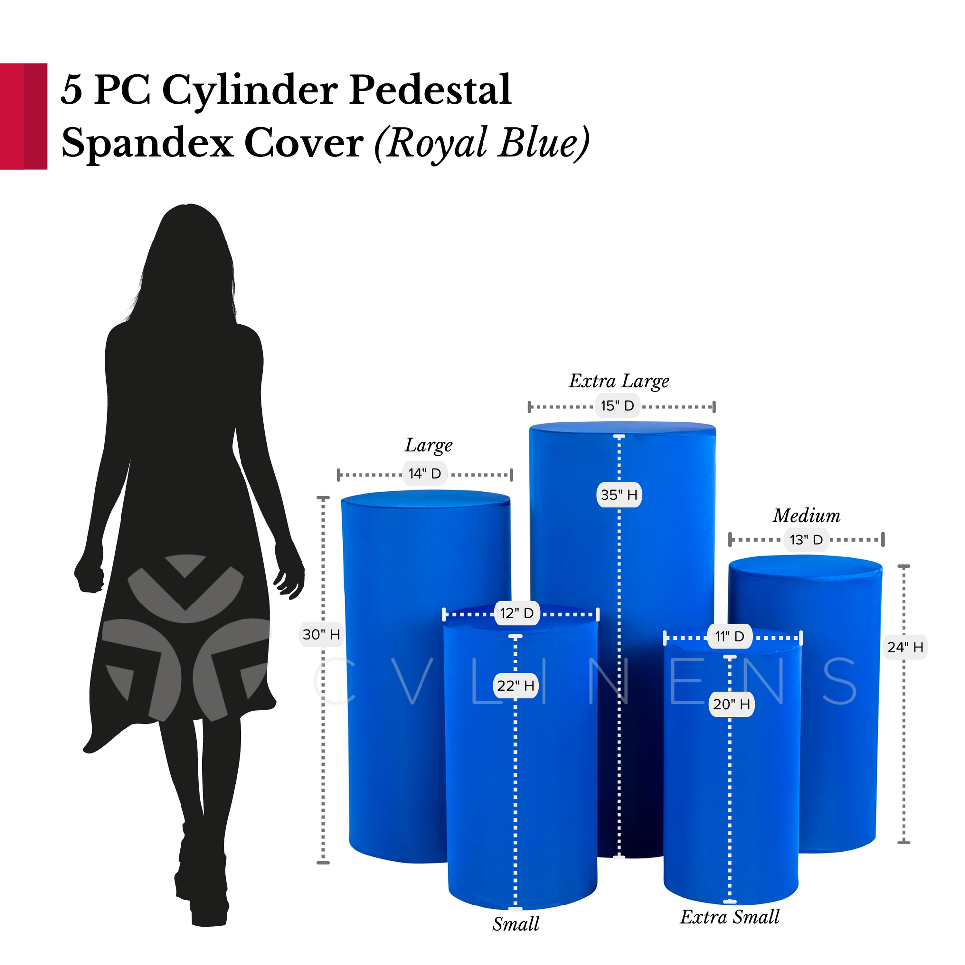 Spandex Pillar Covers for Metal Cylinder Pedestal Stands 5 pcs/set - Royal Blue
