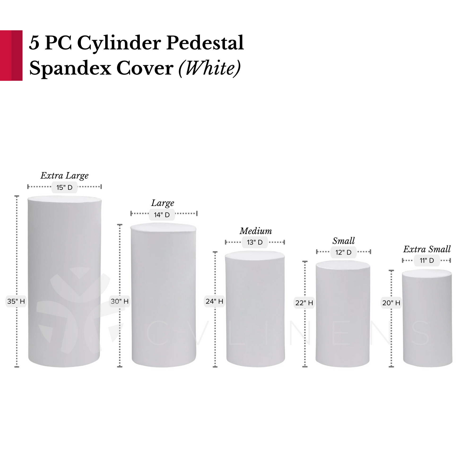 Spandex Pillar Covers for Metal Cylinder Pedestal Stands 5 pcs/set - White