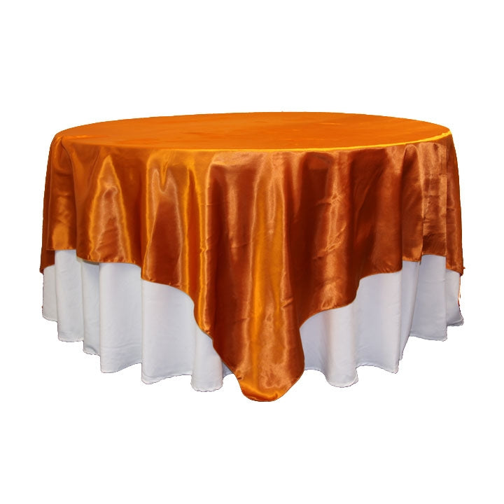 Square 90"x90" Satin Table Overlay - Burnt Orange - CV Linens