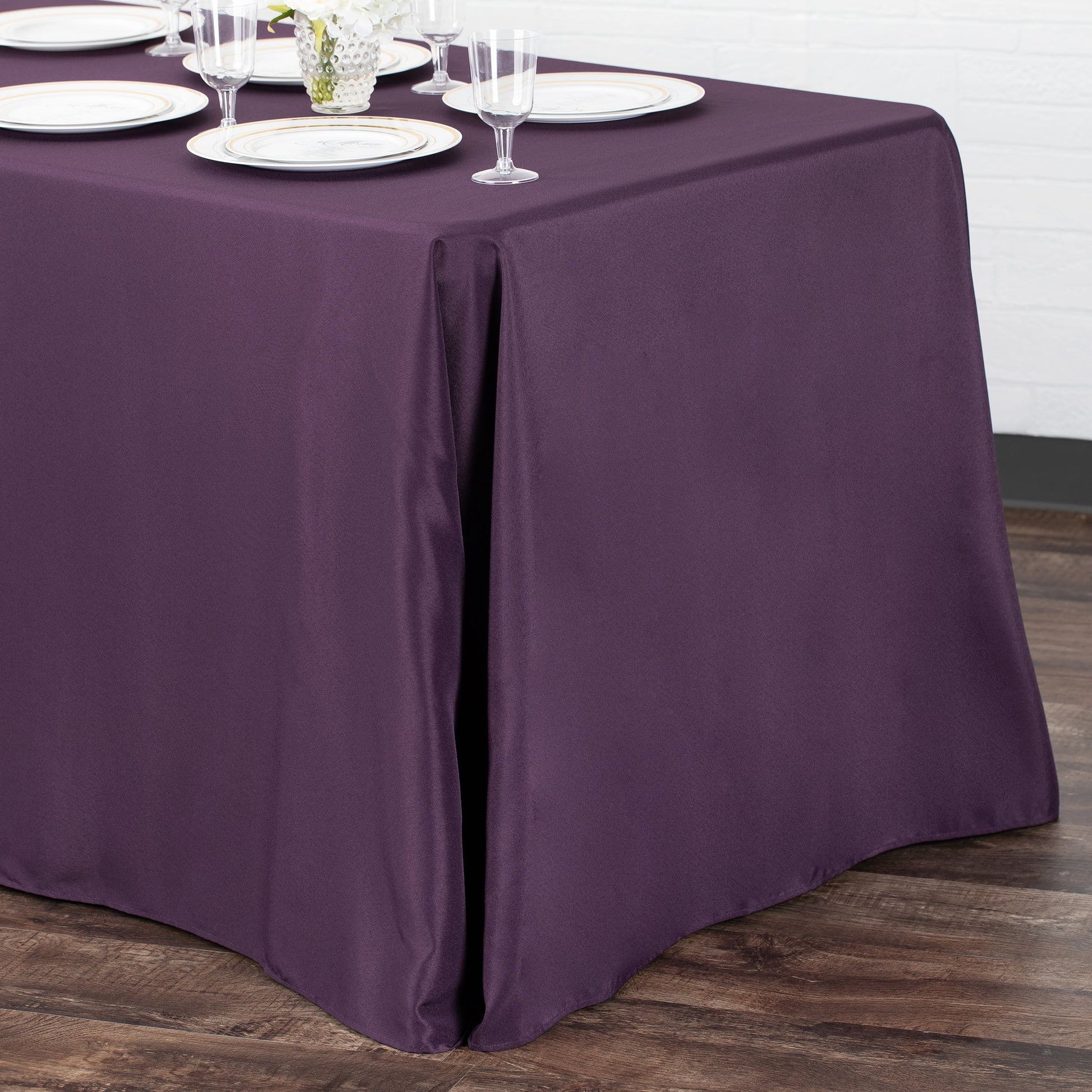 90"x132" Rectangular Oblong Premium Polyester Tablecloth - Eggplant/Plum | charger plate | dinner plate | wine goblet |