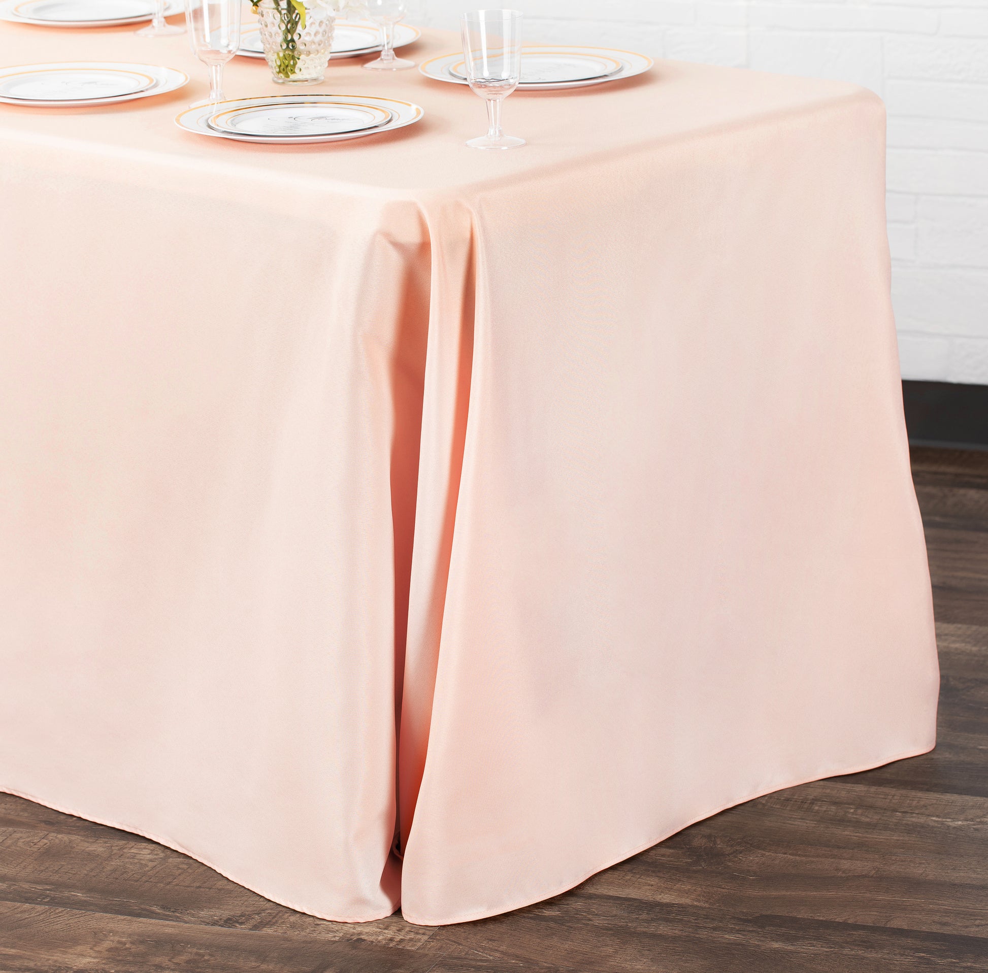 90"x156" Rectangular Oblong Premium Polyester Tablecloth - Blush/Rose Gold side view detail