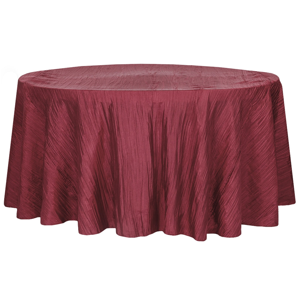 Accordion Crinkle Taffeta 120" Round Tablecloth - Burgundy - CV Linens