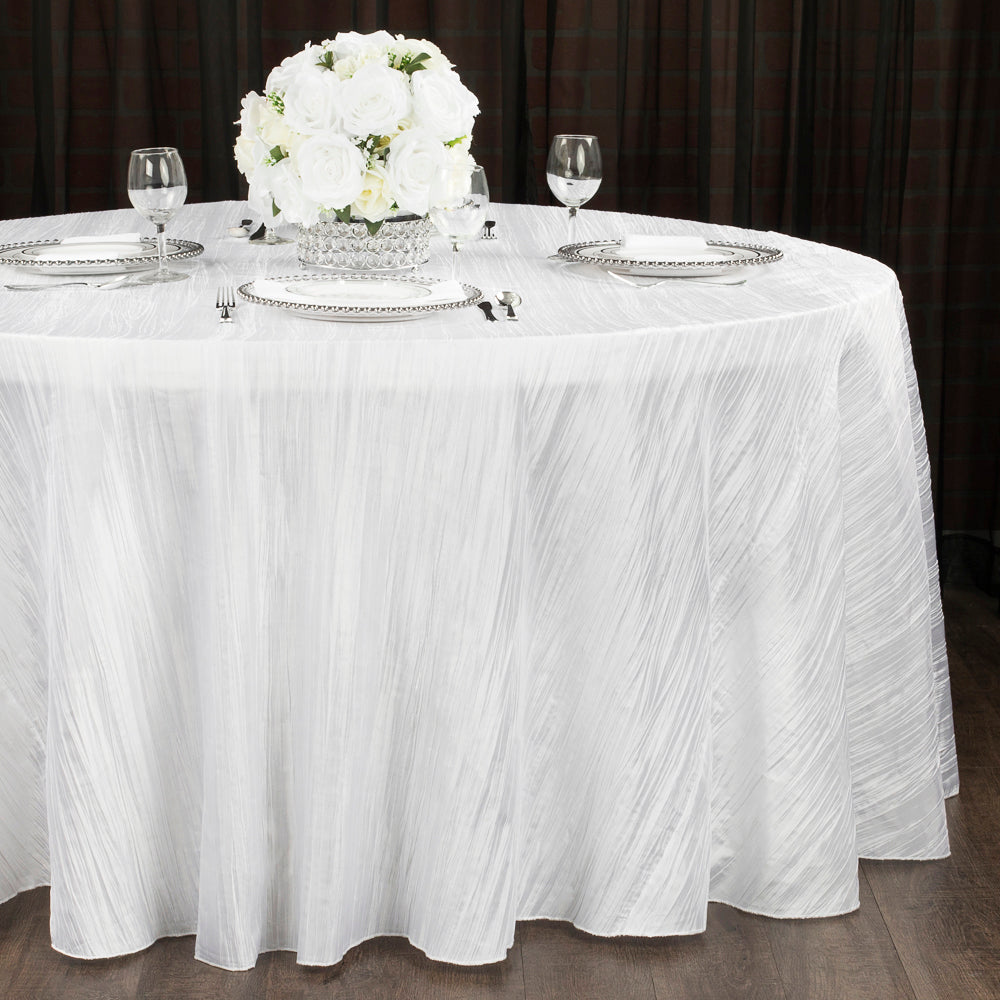 Accordion Crinkle Taffeta 132" Round Tablecloth - White - CV Linens