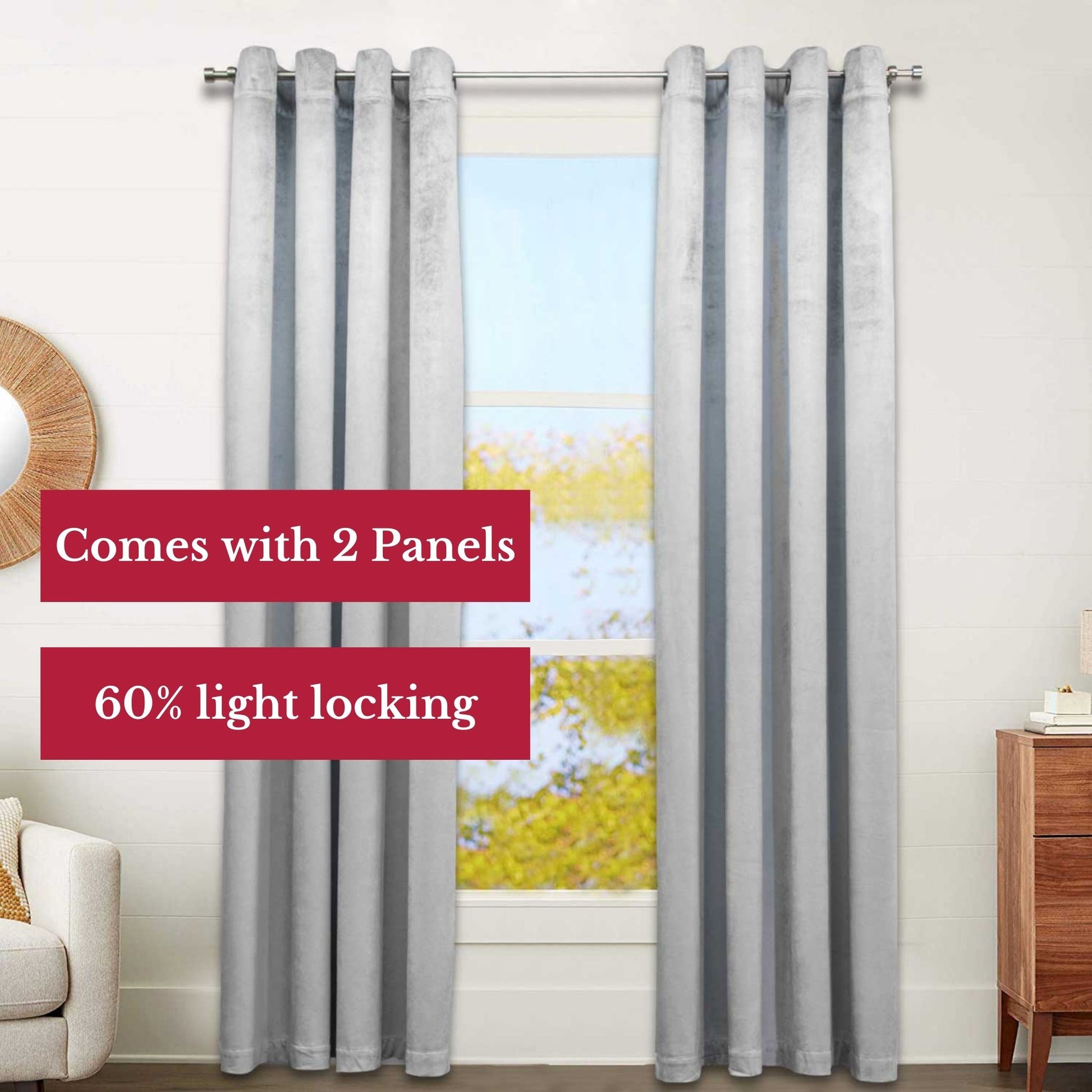 Blackout Velvet Window Curtain Panels (2 pcs) 52"w x 108"h - Soft Gray