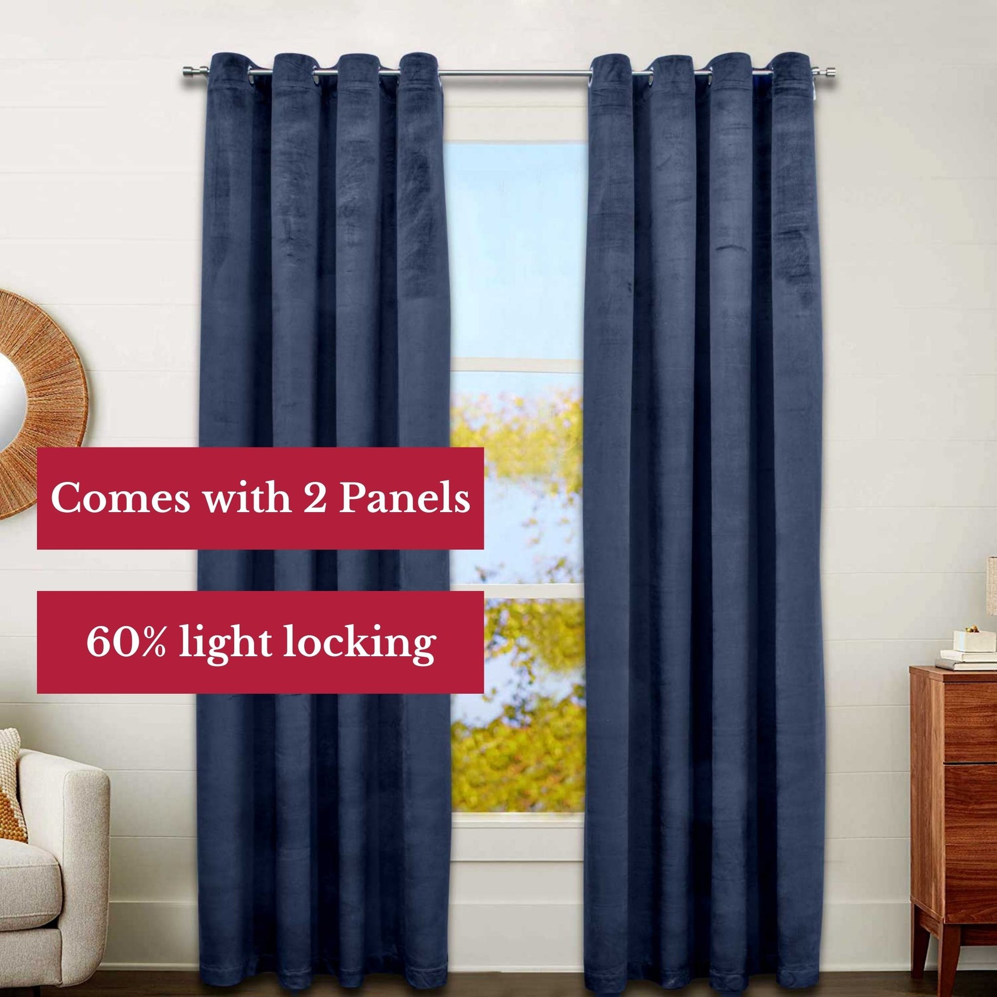Blackout Velvet Window Curtain Panels (2 pcs) 52"w x 96"h - Navy Blue