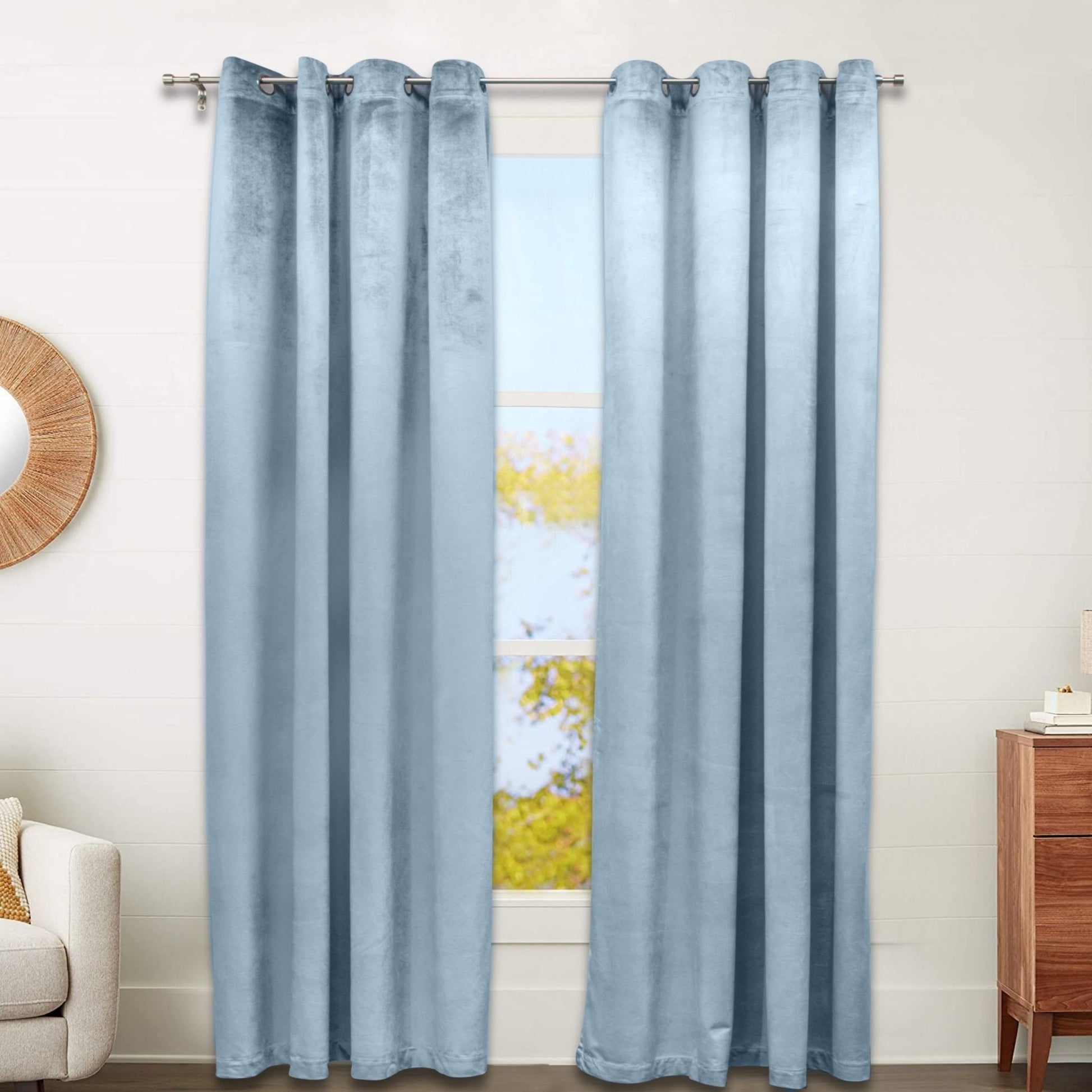 Blackout Velvet Window Curtain Panels (2 pcs) 52"w x 108"h - Dusty Blue