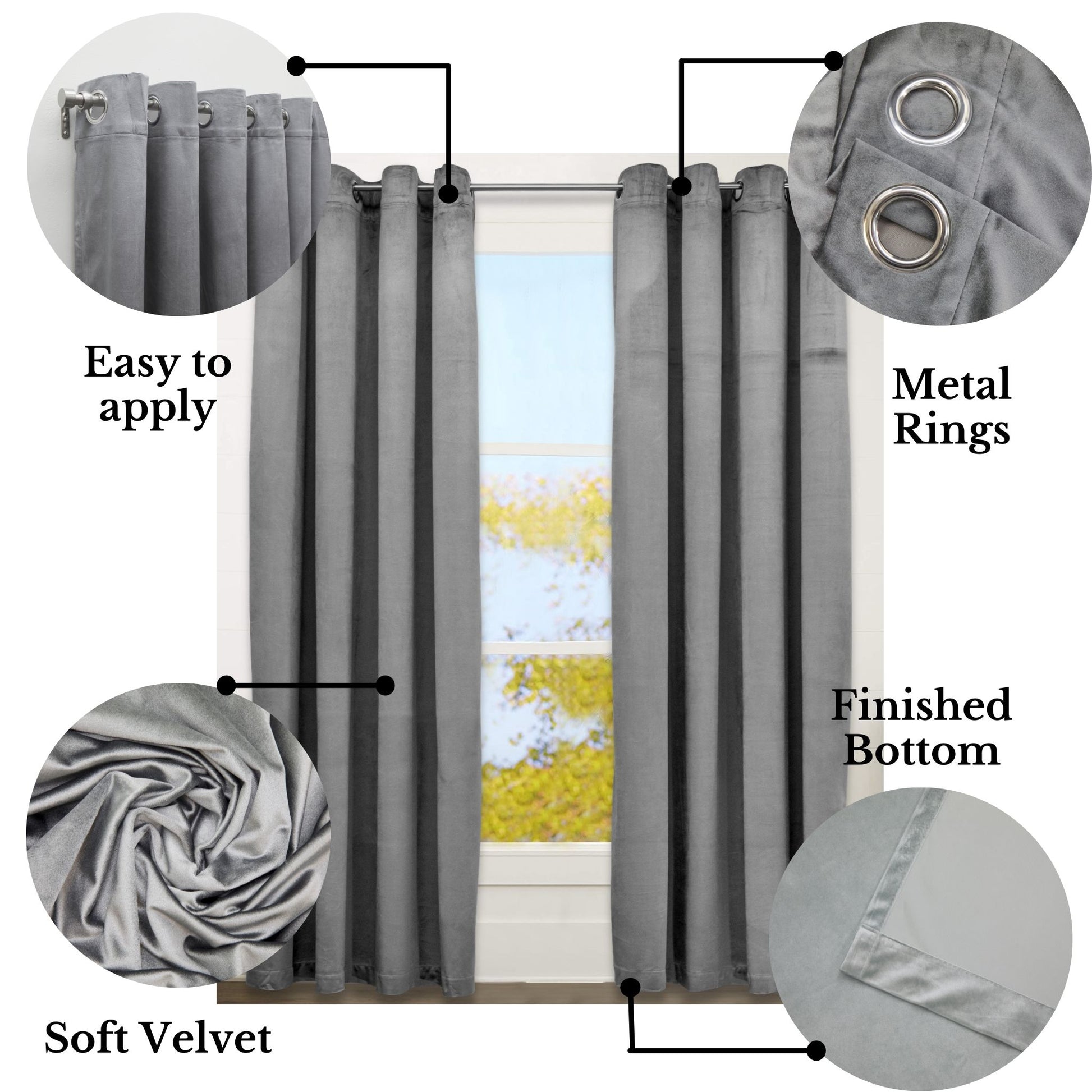 Blackout Velvet Window Curtain Panels (2 pcs) 52"w x 96"h - Dark Gray/Pewter