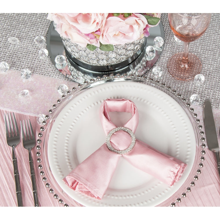 Accordion Crinkle Taffeta Table Overlay Topper 85"x85" Square  - Pink - CV Linens