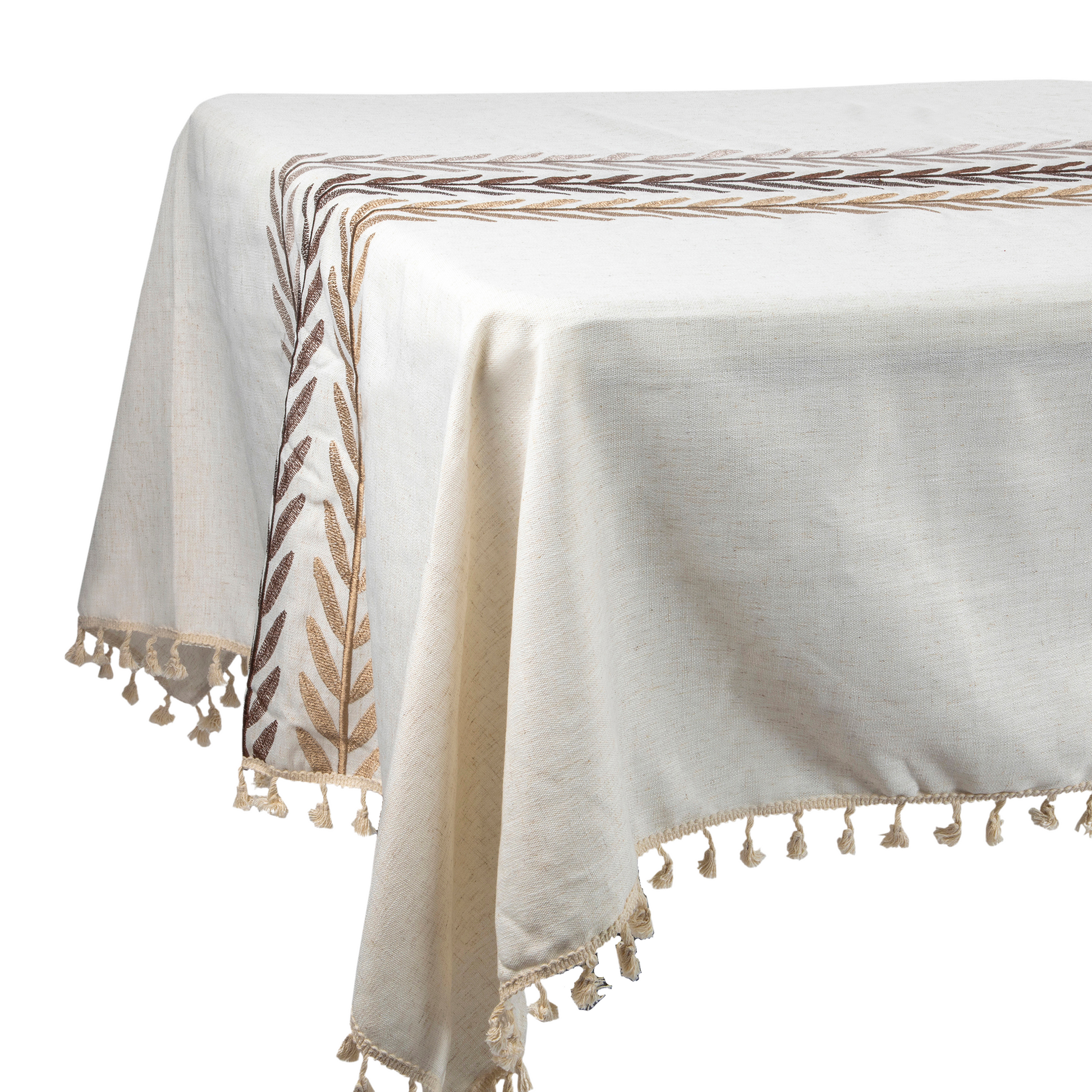 Bohemian Embroidered Leaves Tablecloth 57"x102" Rectangle