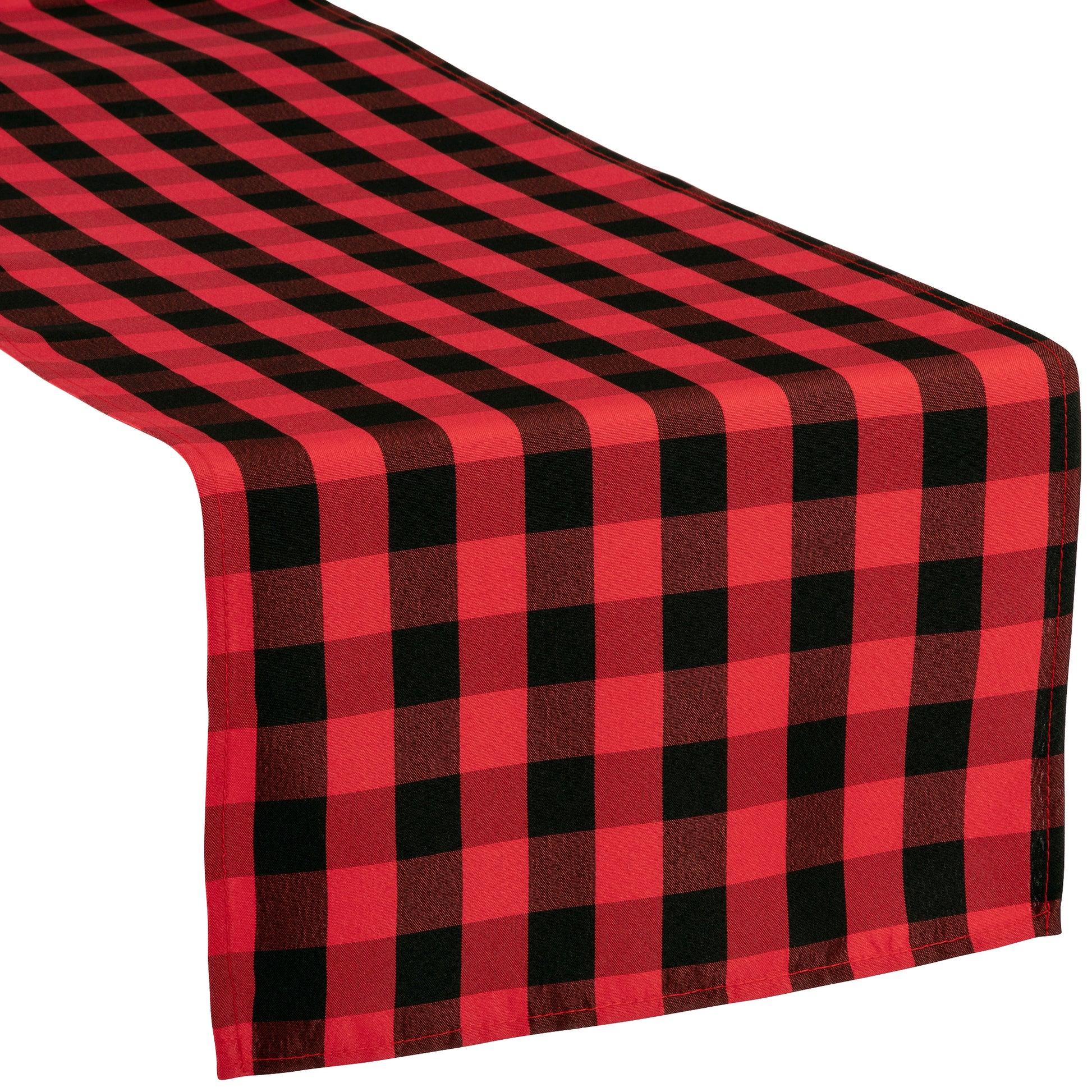 Buffalo Plaid Checkered Polyester Table Runner - Black & Red - CV Linens