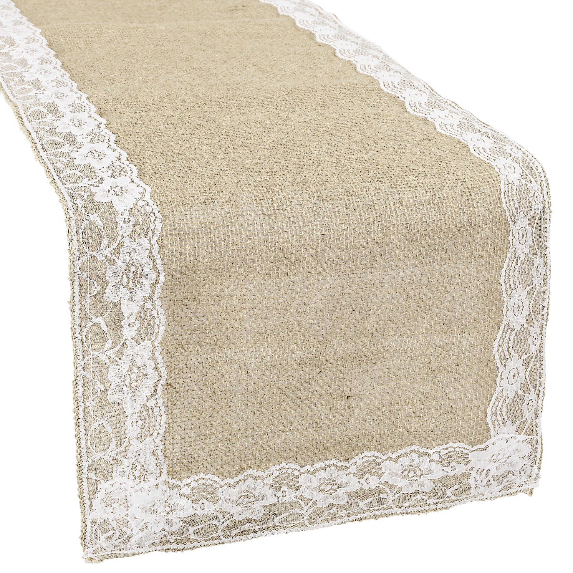 Burlap Lace Table Runner 13"x108" - Natural & White | CV Linens Burlap Lace Table Runner 13"x108" - Natural & White | CV Linens