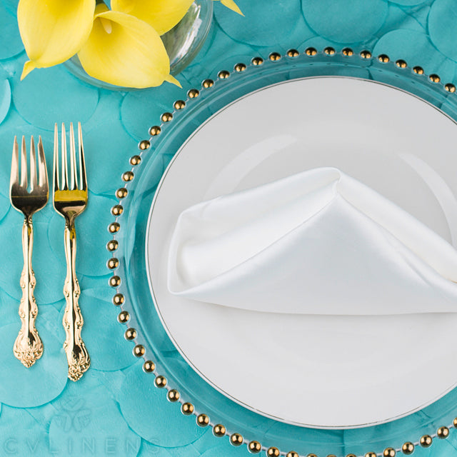 Petal Circle Taffeta 132" Round Tablecloth - Light Turquoise - CV Linens