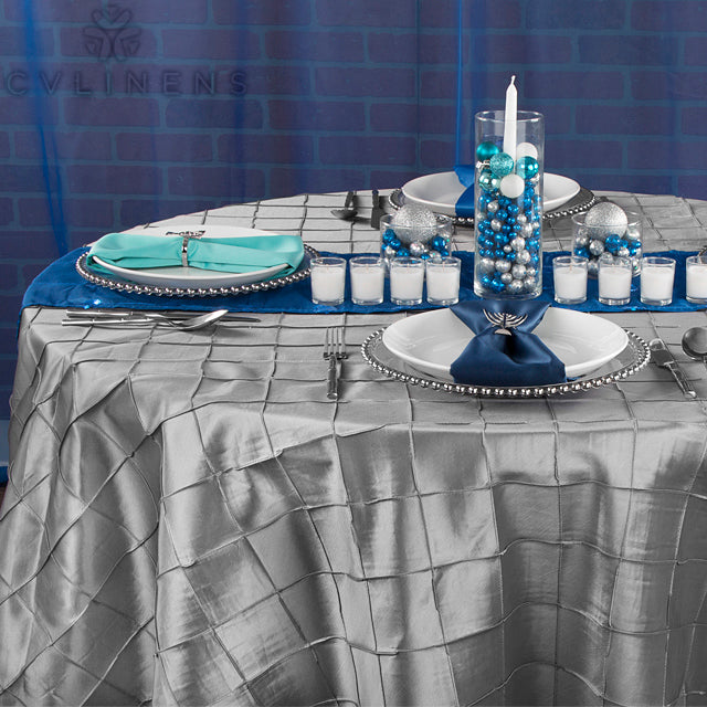 Pintuck 132" Round Tablecloth - Silver - CV Linens