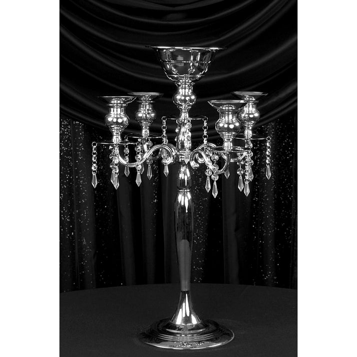 Candelabra Centerpiece with Crystals Silver CV Linens