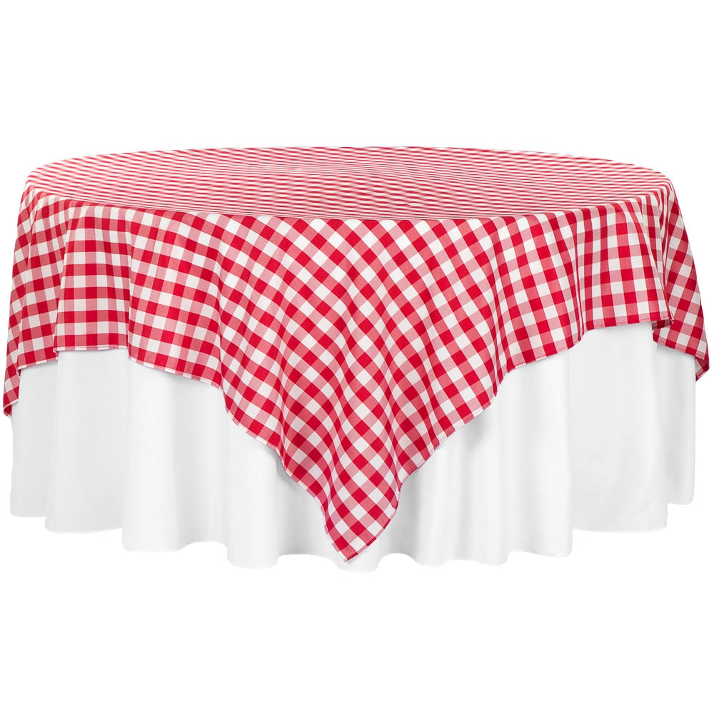 Gingham Checkered Square 90"x90" Polyester Overlay/Tablecloth - Red & White - CV Linens