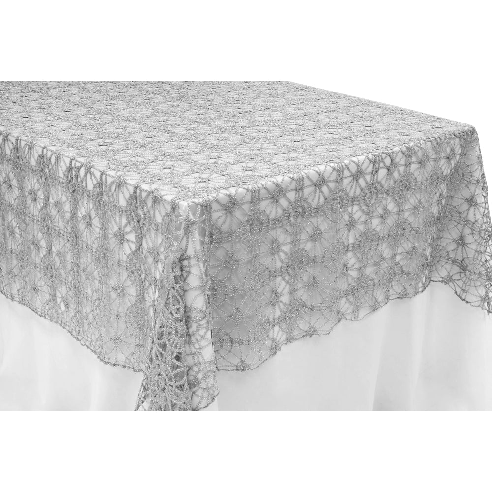 Chemical Lace 60"x120" Rectangular Table Topper/Overlay - Silver - CV Linens