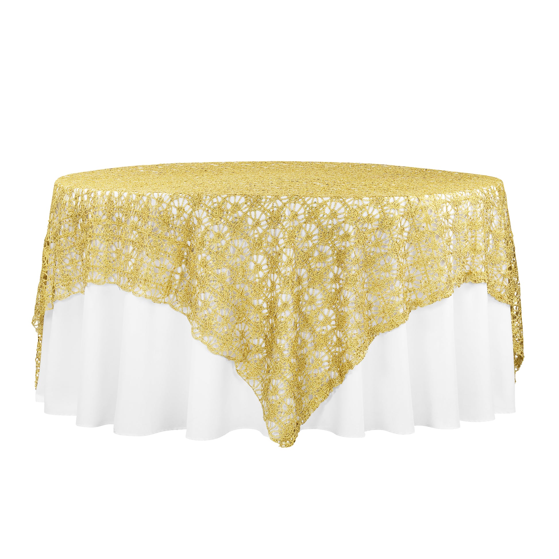 Chemical Lace 90"x90" Square Table Overlay - Gold - CV Linens