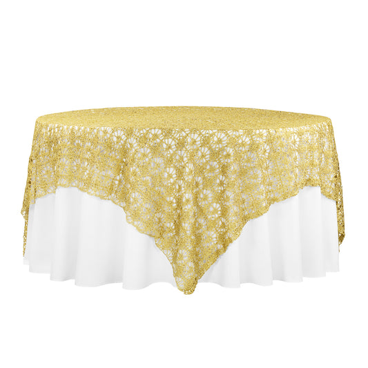Chemical Lace 90"x90" Square Table Overlay - Gold - CV Linens