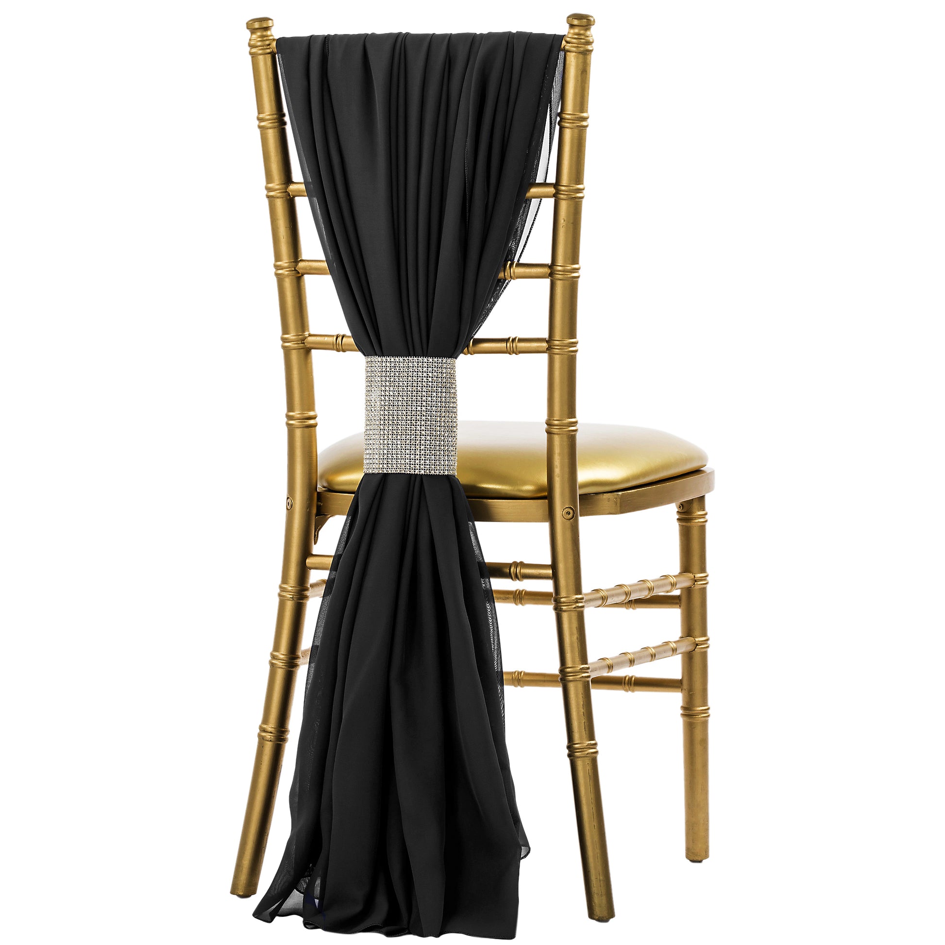 5pcs Pack of Chiffon Chair Sashes/Ties - Black - CV Linens