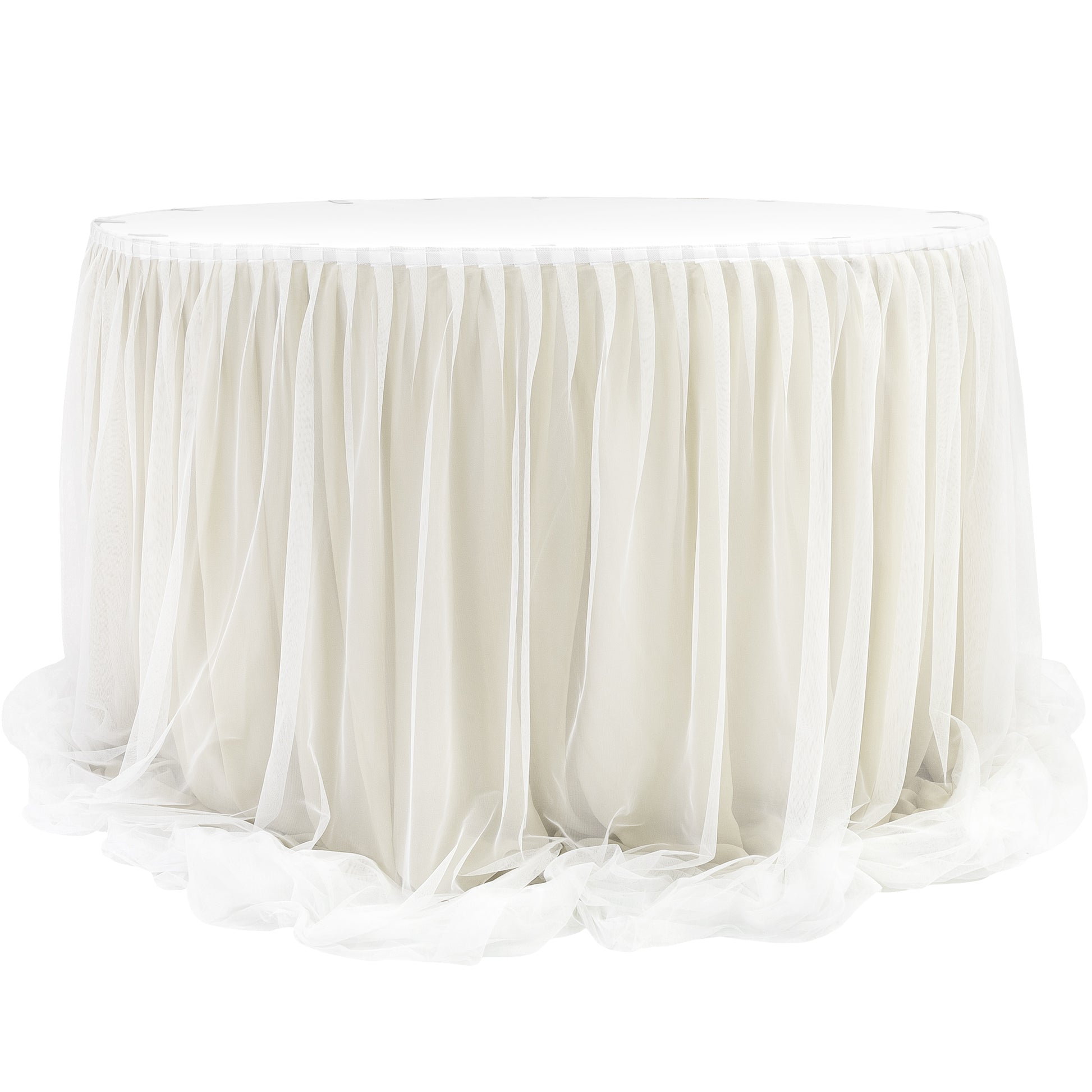 Chiffon Tulle Table Skirt Extra Long 57" x 17ft - Ivory & White - CV Linens