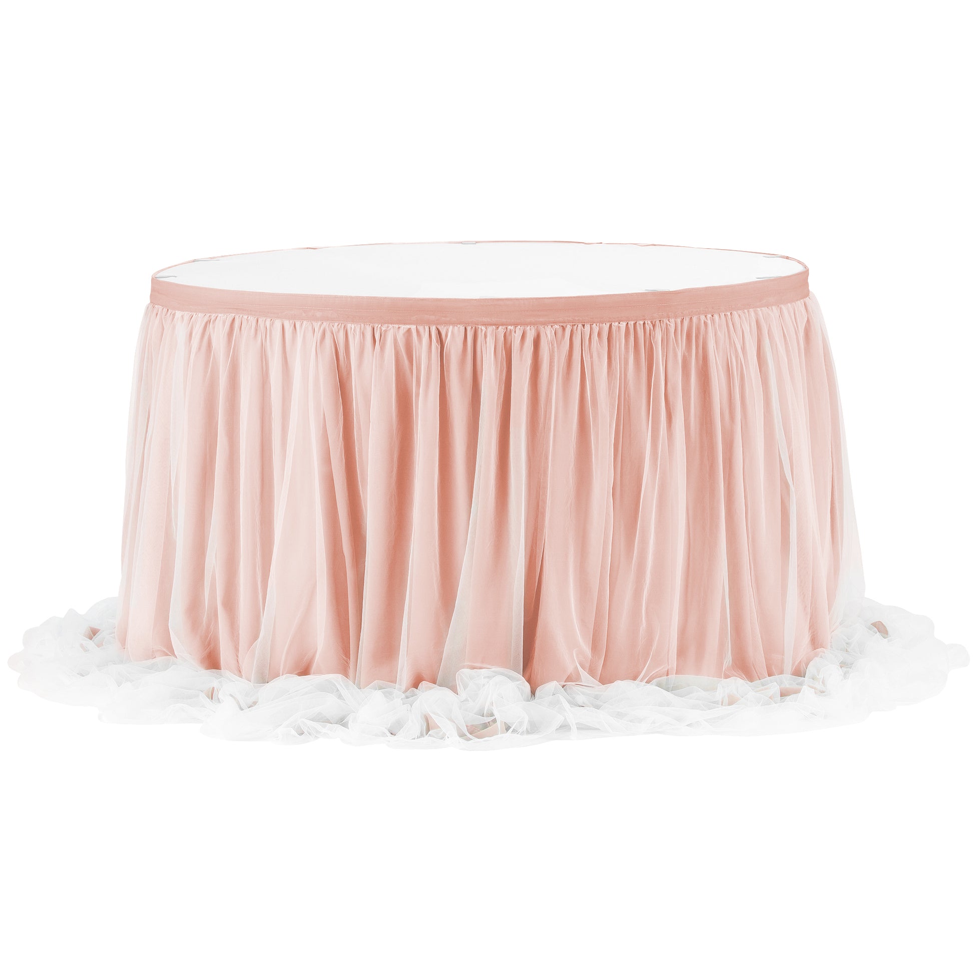 Chiffon Tulle Table Skirt Extra Long 17ft - Blush/Rose Gold - CV Linens